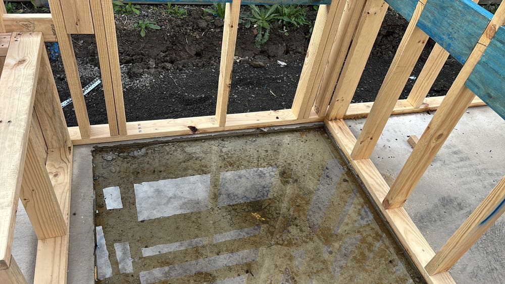 The shower concrete recess extends beyond the wall frame which can affect plaster installation, Beveridge, Whittlesea